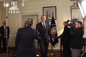 AJ Chavar ('10) films an event with President Obama in the White House.
